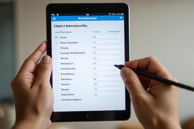 Formulario digital en una tableta con preguntas sobre salud y hábitos alimenticios