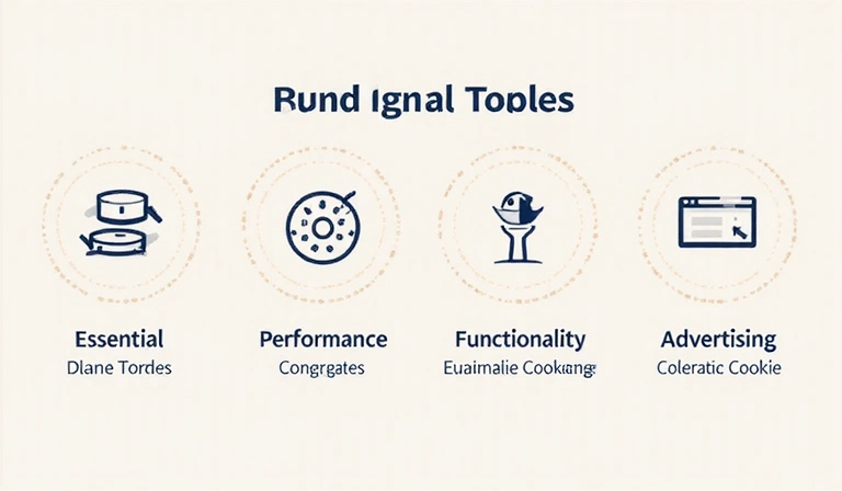 Representación gráfica de diferentes tipos de cookies en un entorno digital, con etiquetas para cada categoría.