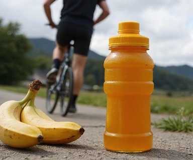 Un atleta en movimiento con elementos de nutrición energética.